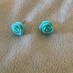 Vintage Mint Green Rose Bud Stud Earrings